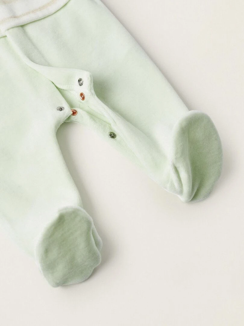 Combinaison en velours pour nouveau né 'Lapin' manches longues EARLY BLOOM   Bleu clair