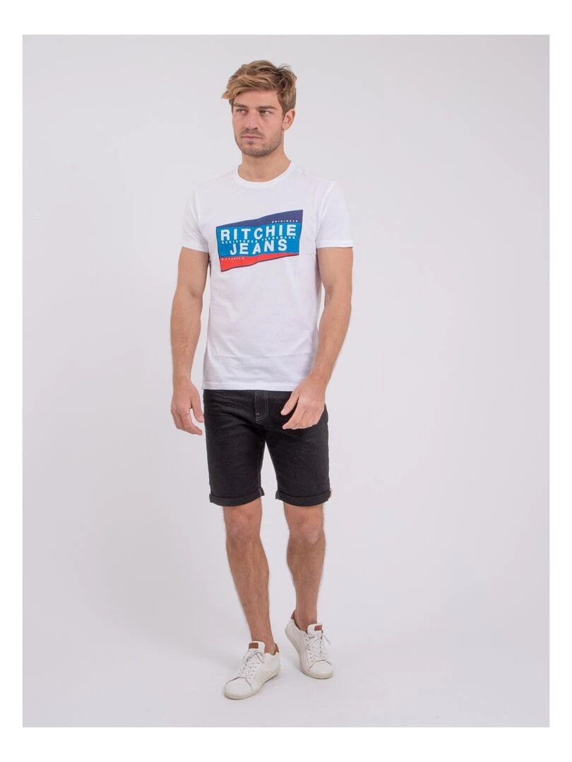 T shirt manches courtes col rond pur coton NOBLAKE   Blanc