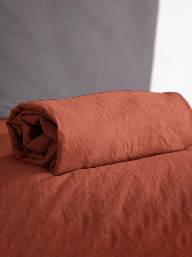 Drap housse uni lit 2 personnes Terracotta
