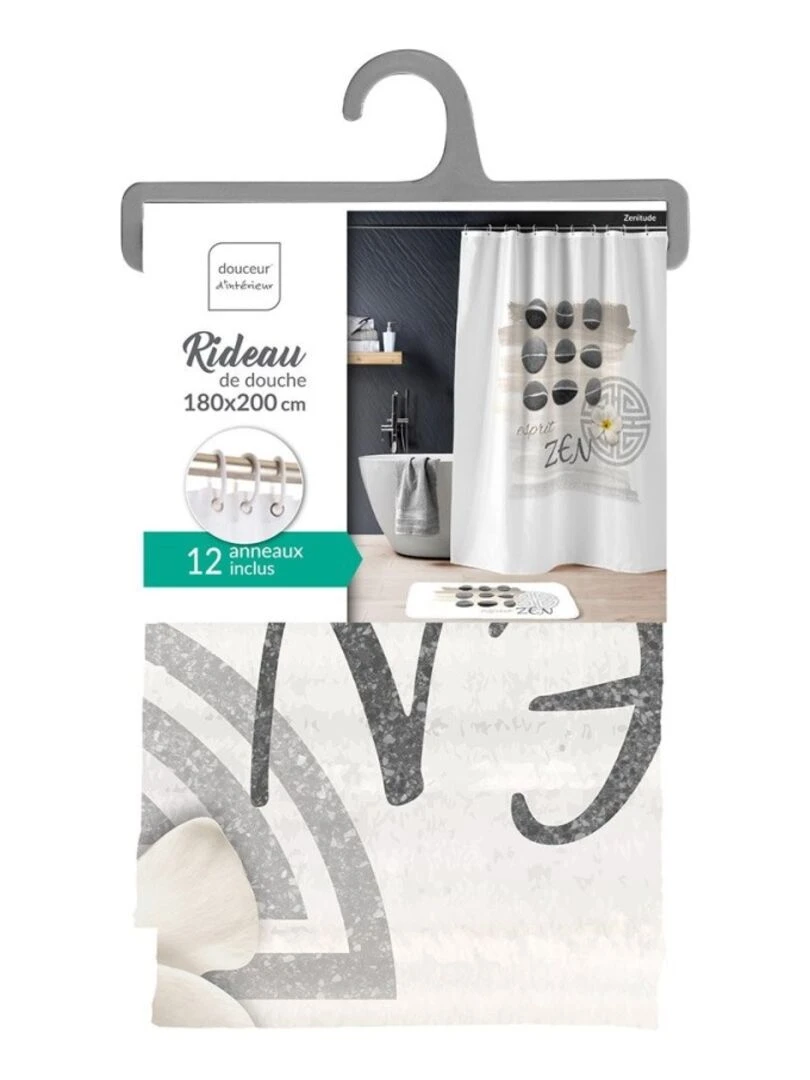 Rideau de douche polyester 180x200 Zenitude   Blanc