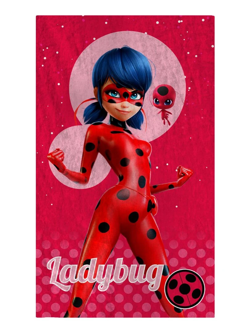 Drap de plage imprimé 100% coton MIRACULOUS LADYBUG SUPERGIRL Rouge