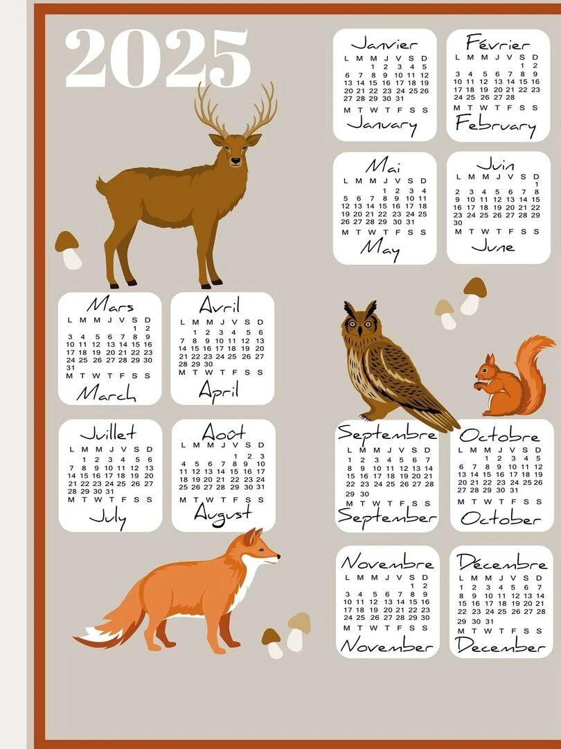 Torchon les animaux de la fôret Beige