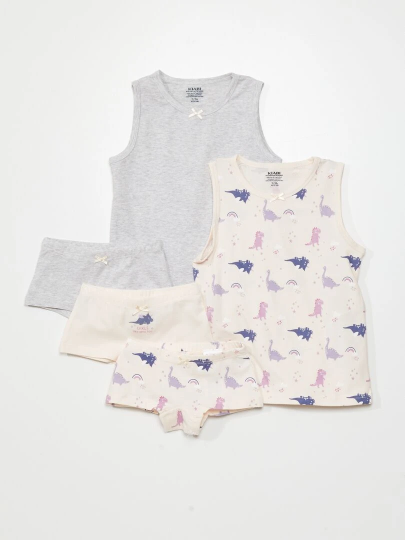 Lot de 2 t shirt + 3 shorties + 1 pochon 6 pièces Rose