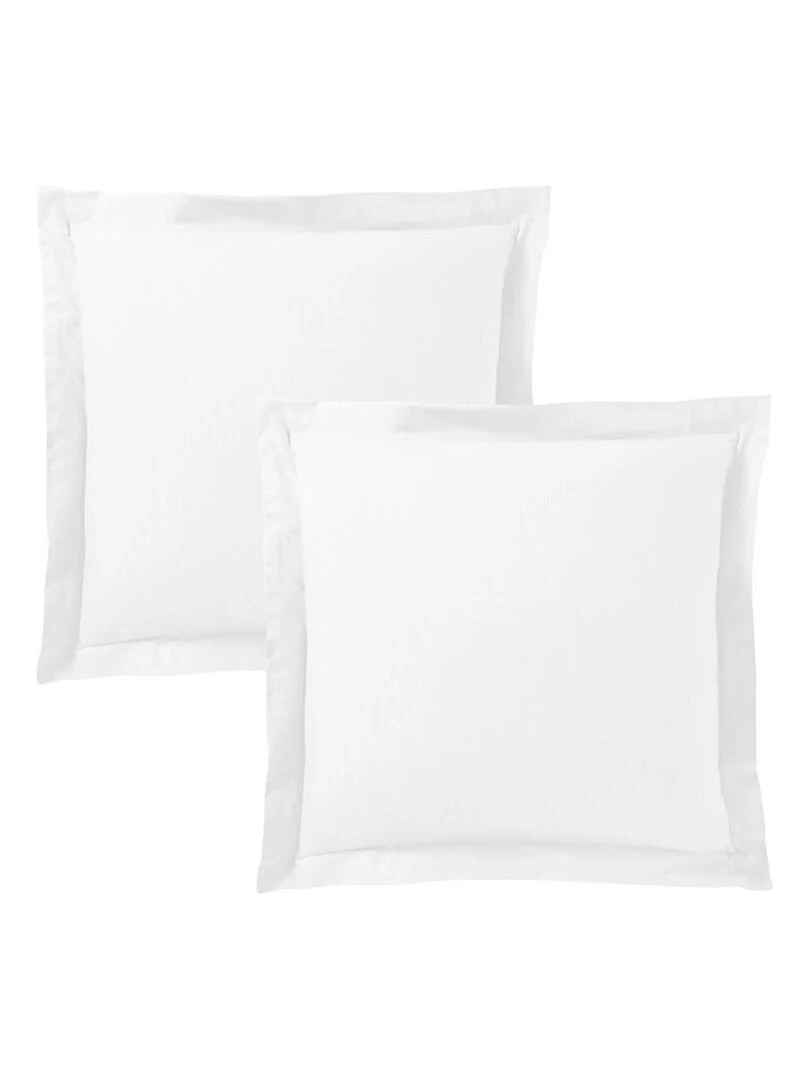 Lot De 2 Taies D'oreiller Blanc 63x63 cm Volant Plat Piqué / 100% Coton / 57 Fils/cm² Blanc