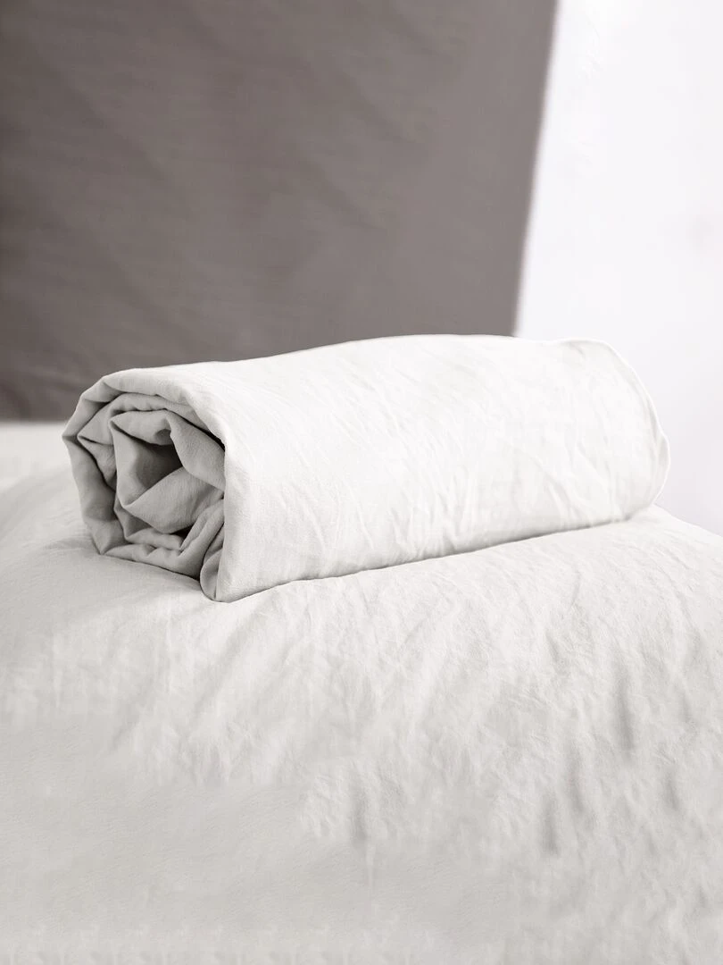 Drap housse uni lit 2 personnes blanc