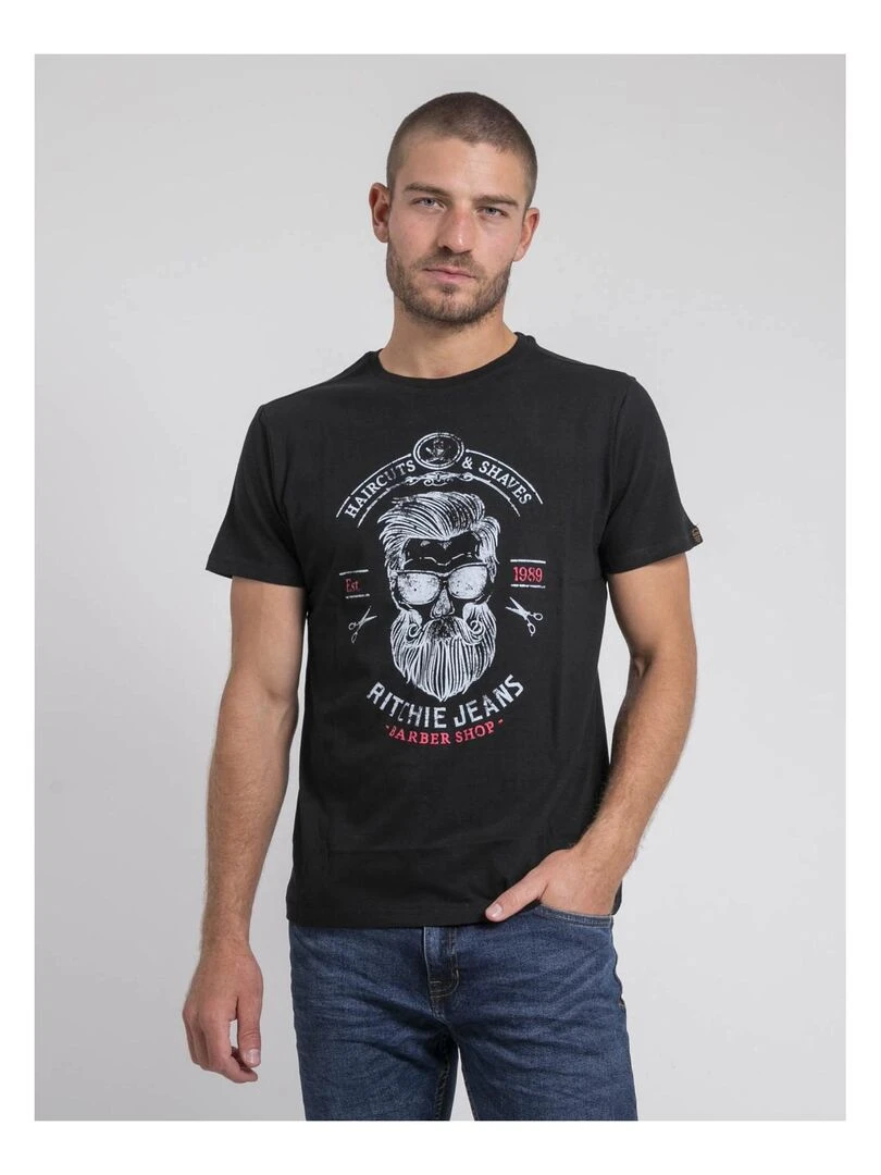 T shirt col rond pur coton JUSIX Noir