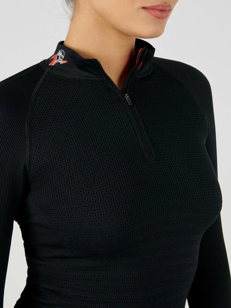 T shirt col zippé Classic Riders Energy 5 Thermolactyl femme   DamartSport   Noir