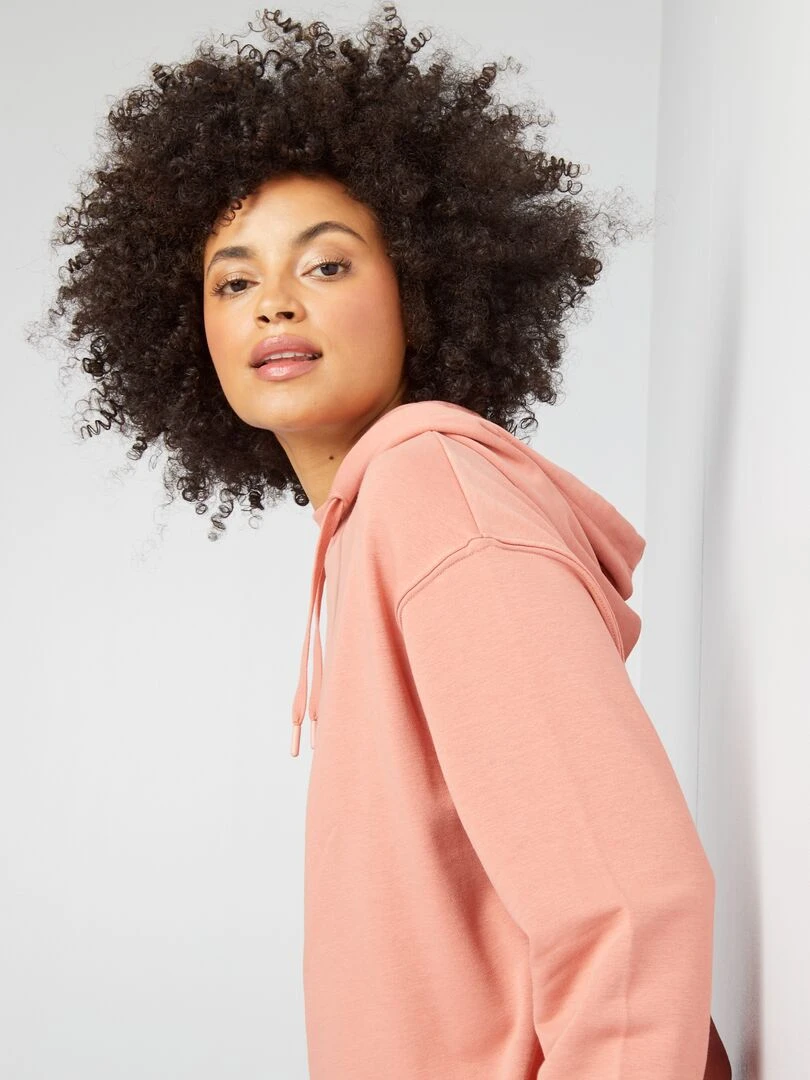 Sweat à capuche à coupe longue   Rose