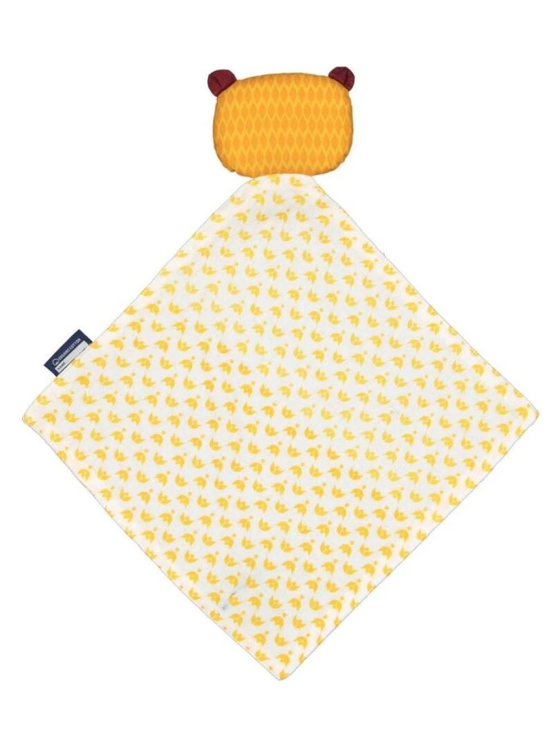 Doudou Lion en Coton Bio Blanc Jaune