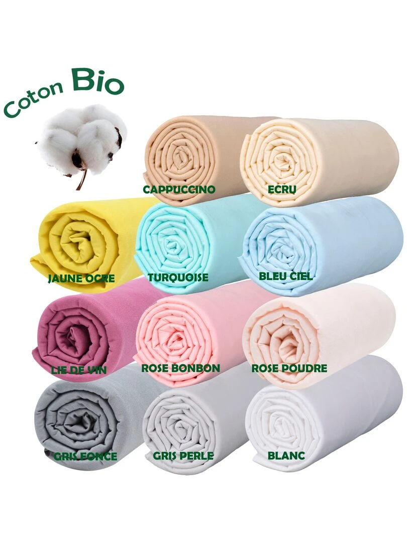 Lot x3 Draps housse bébé 100% jersey Bio peigné   'P'tit Basile'   Blanc