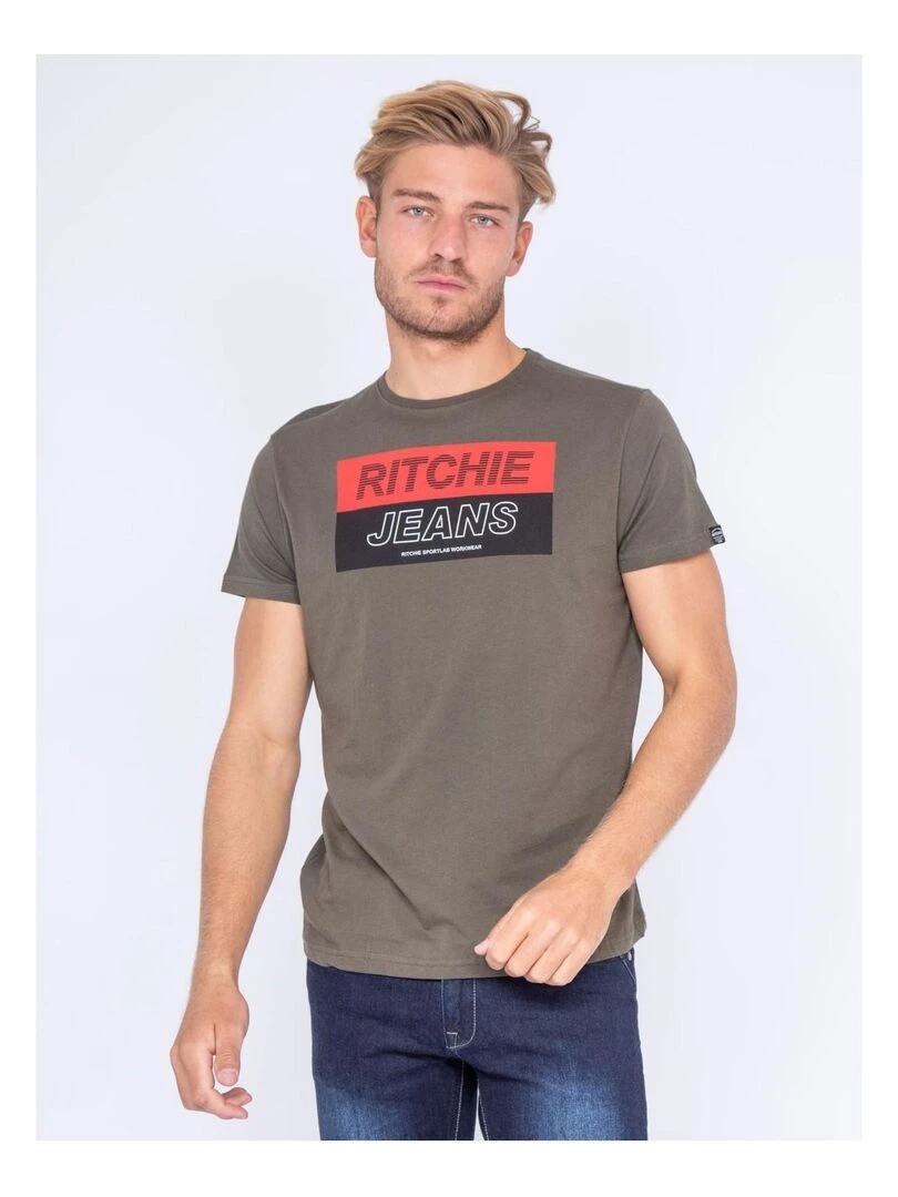 T shirt col rond pur coton JADAMIX Kaki