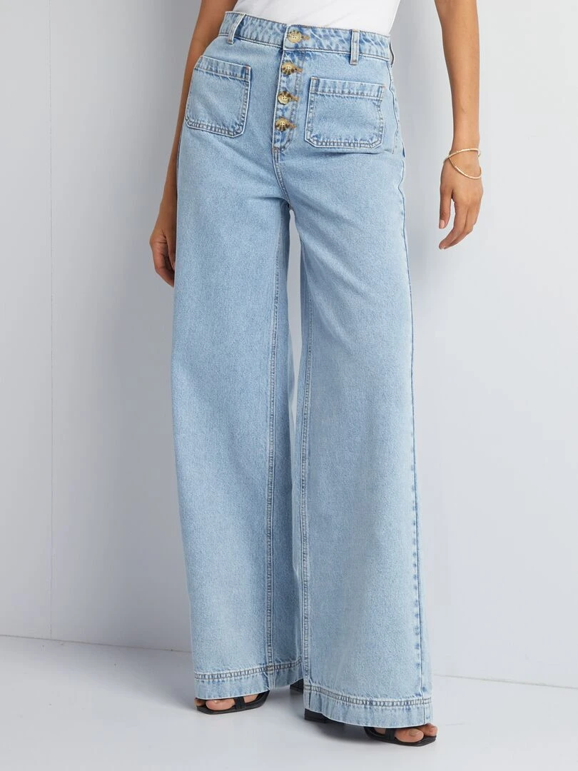 Jean large à boutons Bleu