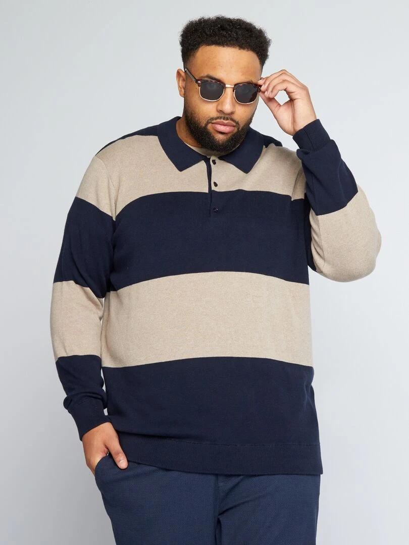 Polo maille épaisse Noir/beige