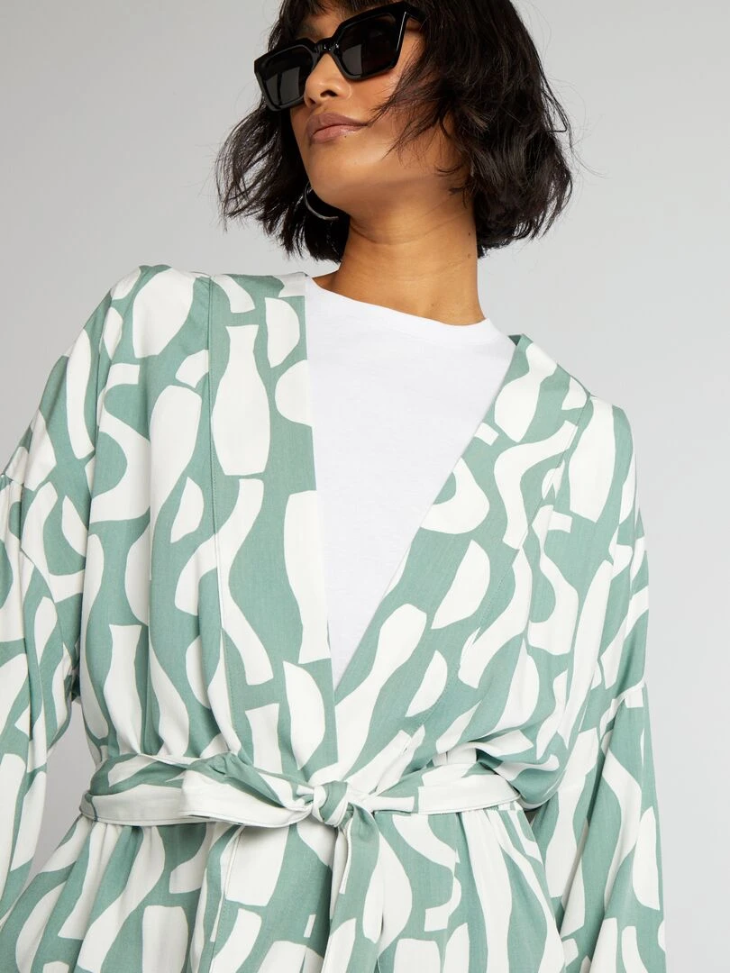 Kimono long Vert/blanc