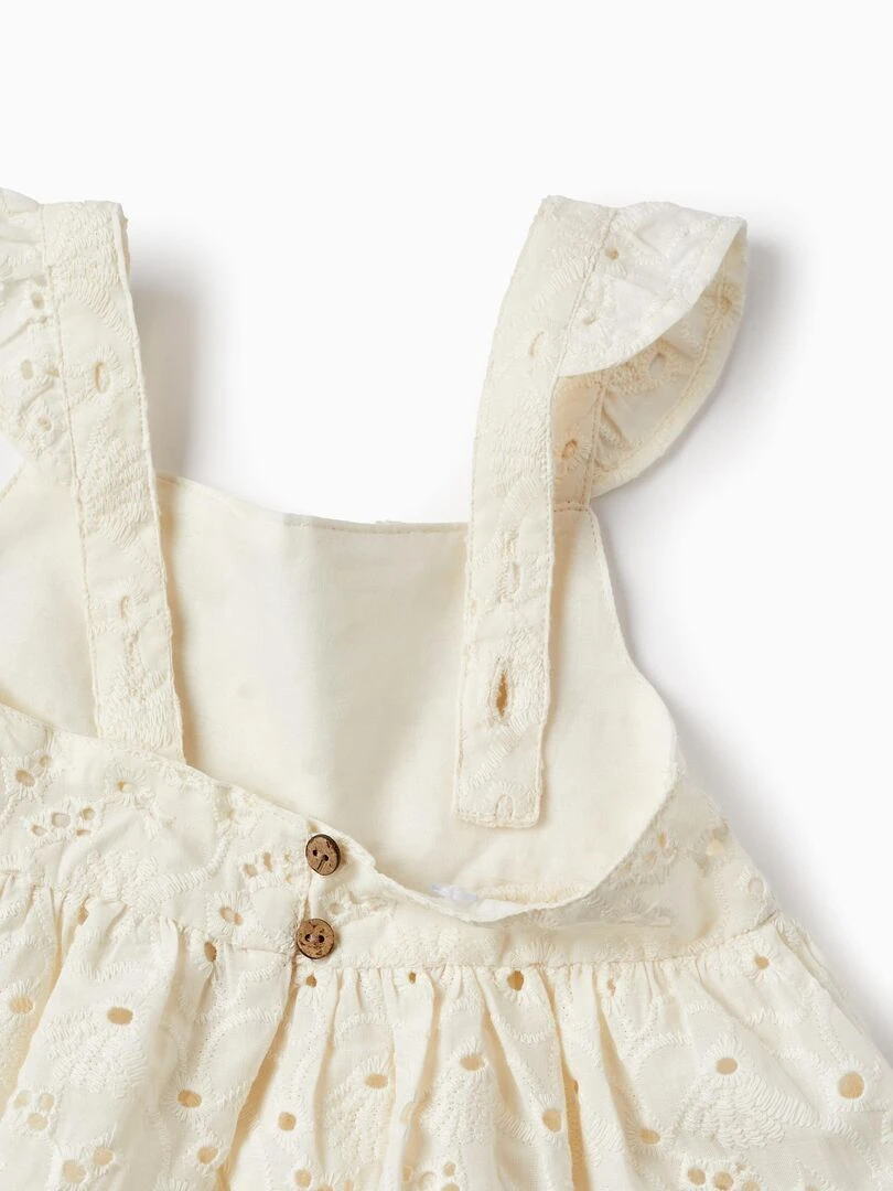 Haut En Coton Avec Broderie Anglaise Pour Bébé Fille manches courtes   Blanc