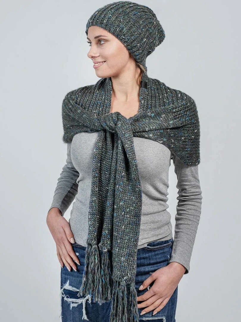 Ensemble Echarpe Bonnet Cabra Made in UE Gris foncé