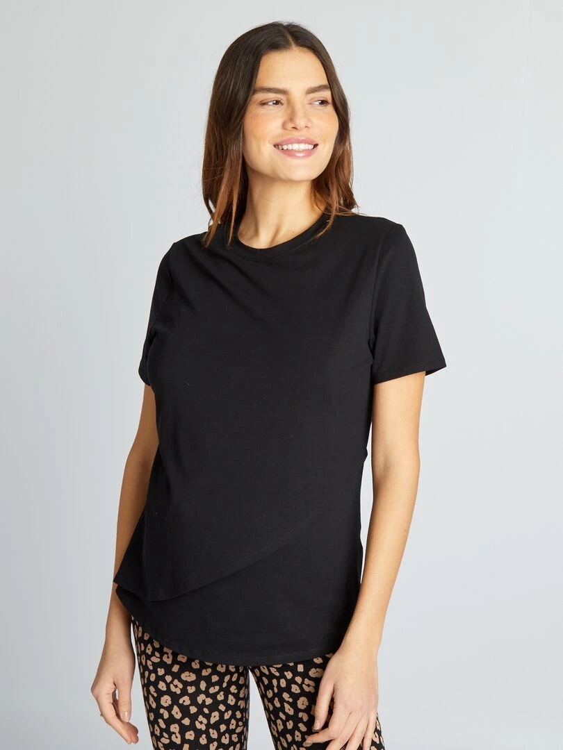 T shirt d'allaitement ouverture portefeuille noir