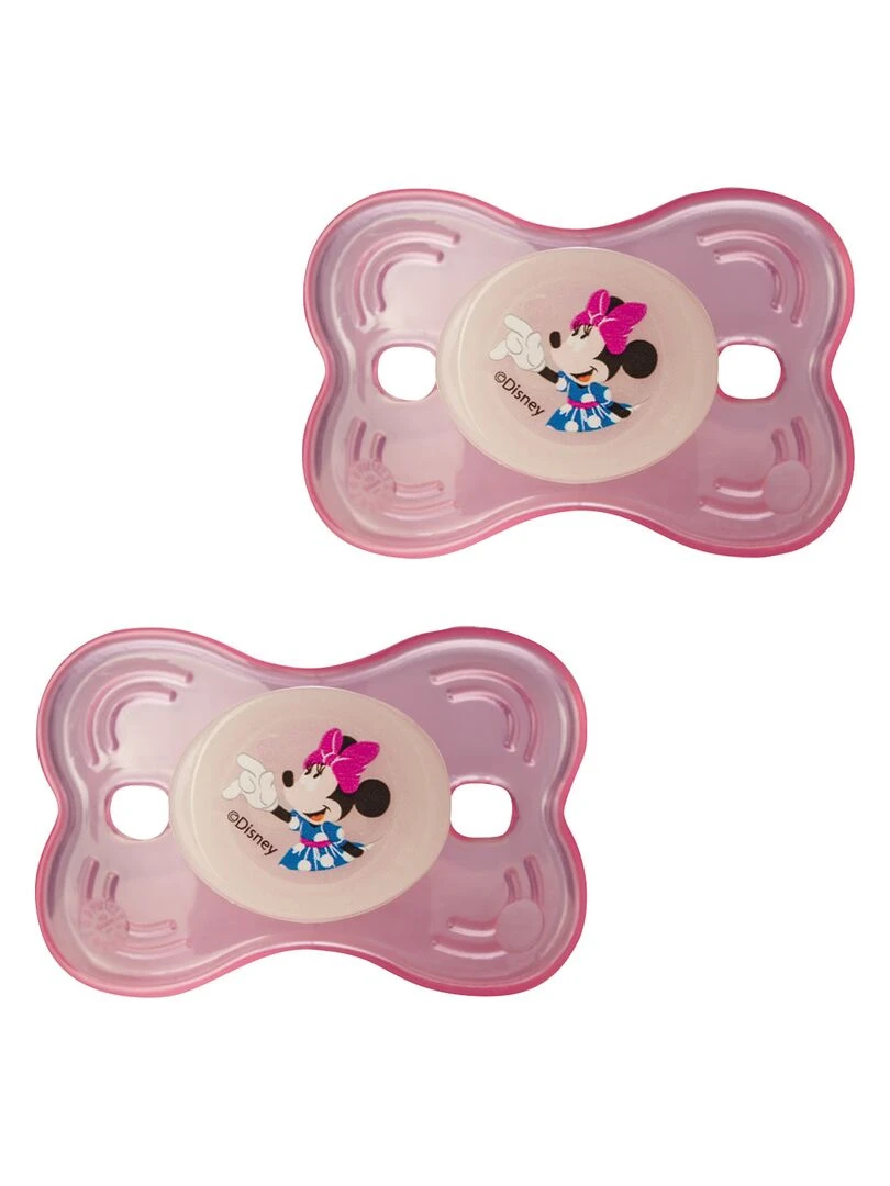 Lot de 2 sucettes nuit Disney Minnie Pink Girl 12 mois Rose
