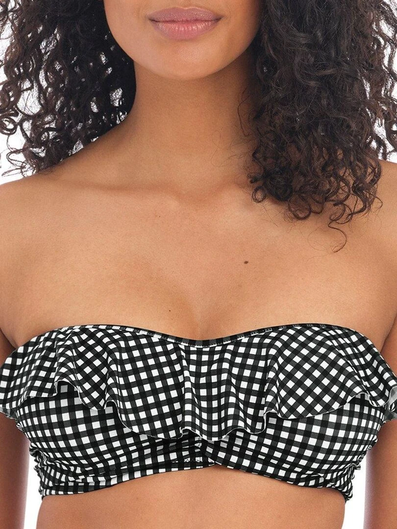 Haut de maillot bandeau vichy à armatures Check in Noir
