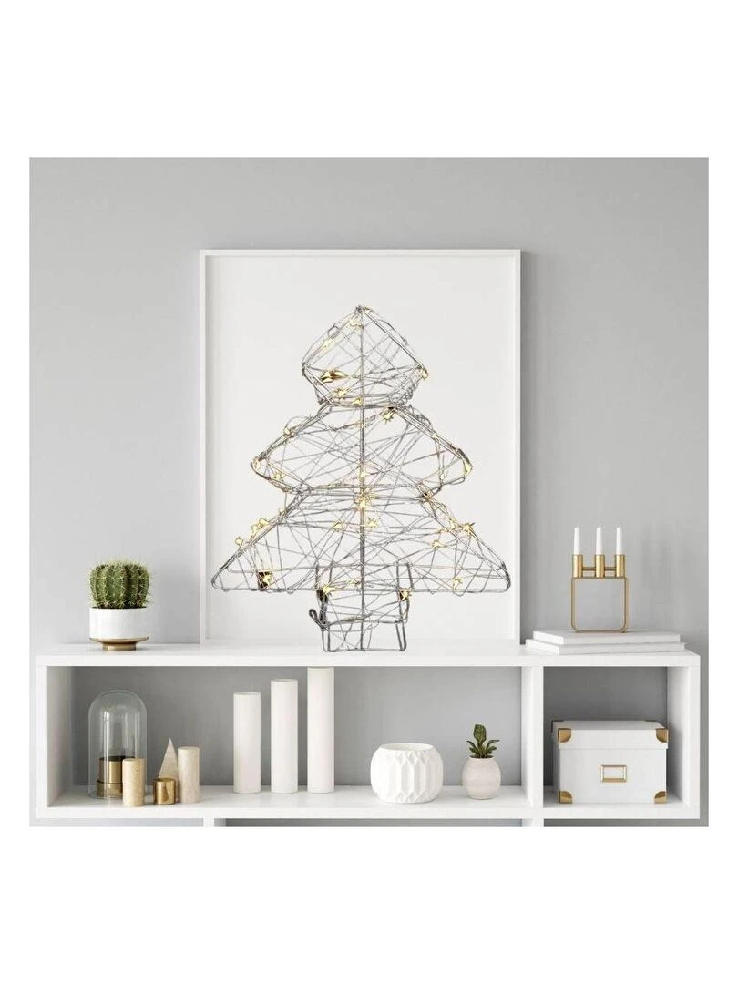Sapin métal 40 leds blanc chaud H30 piles Jaune
