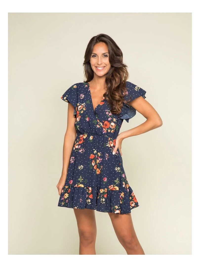 Robe courte motifs IPOIS Bleu marine