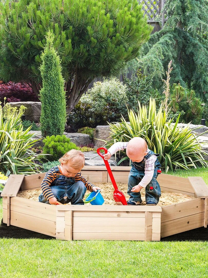 Bac à sable bois octogonal avec bâches sapin   Beige