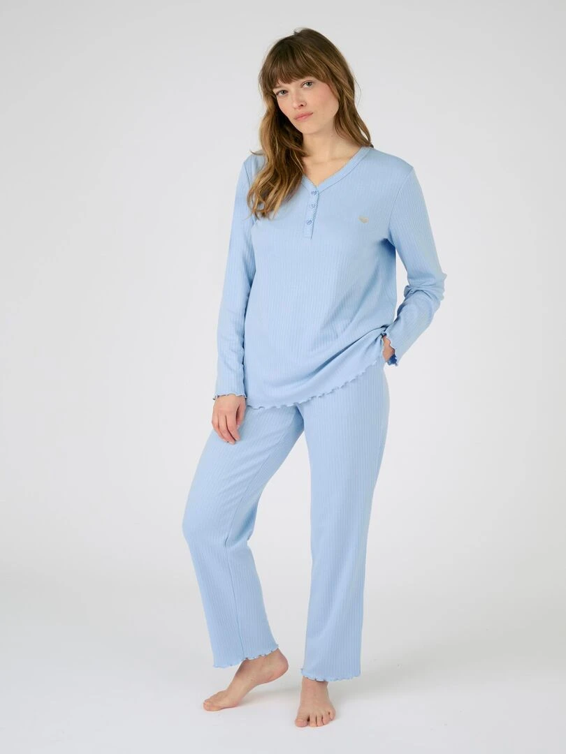 Pyjama maille interlock côtelée douce et souple Damart Bleu