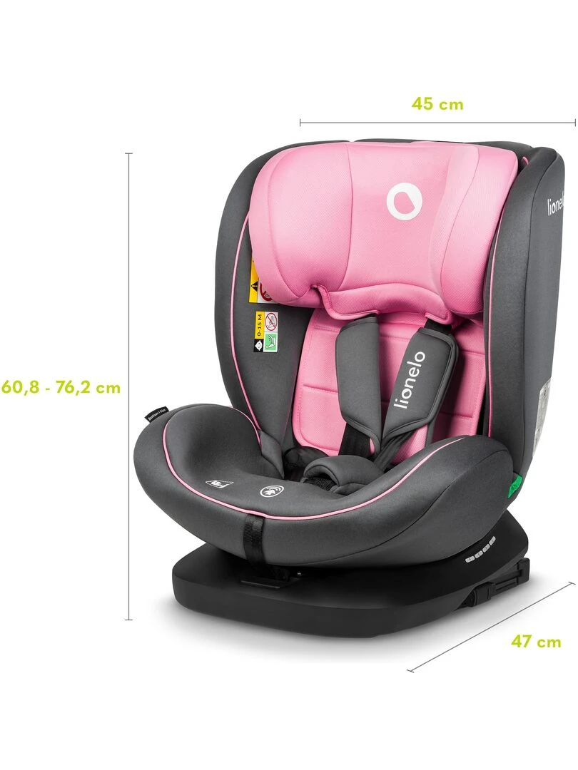 Siège auto bébé évolutif LIONELO Bastiaan i Size   Groupe 0/1/2/3   360° ISOFIX   Rose   Gris Rose