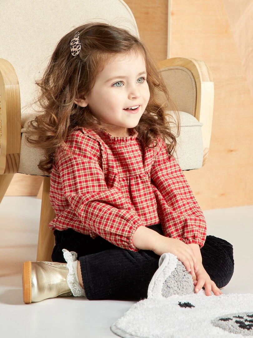 Blouse en flanelle à carreaux écossais   Rouge