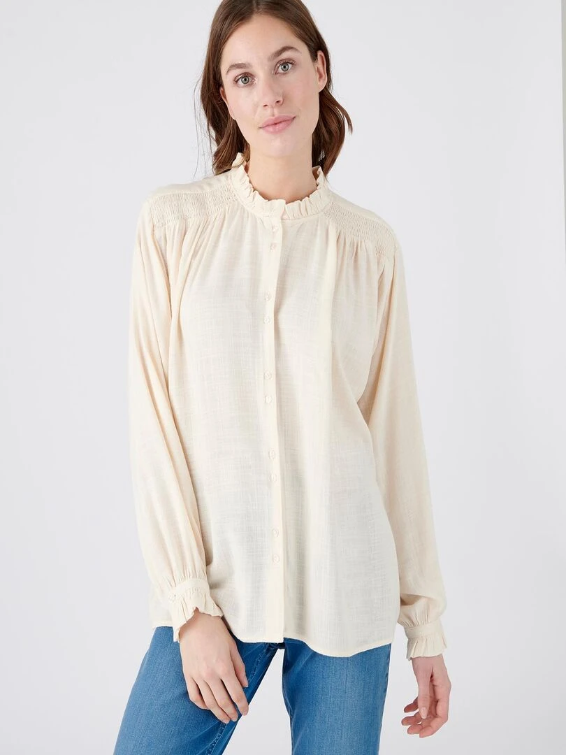 Chemisier smocks et volants   Damart   Beige clair