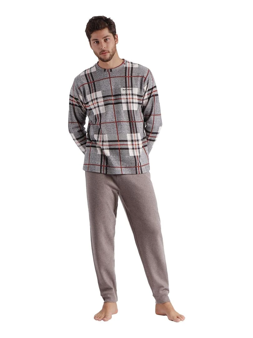 Pyjama pantalon et haut manches longues Tartan Marron