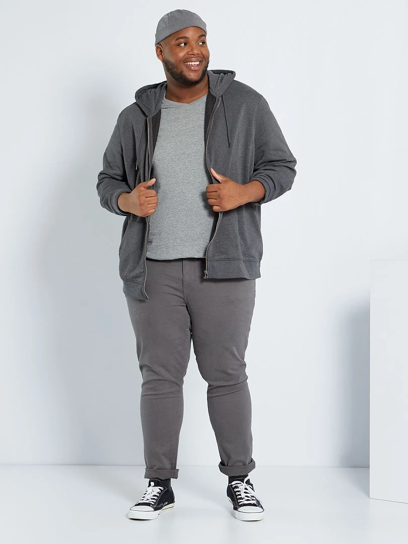 T shirt en jersey à col V   gris chiné