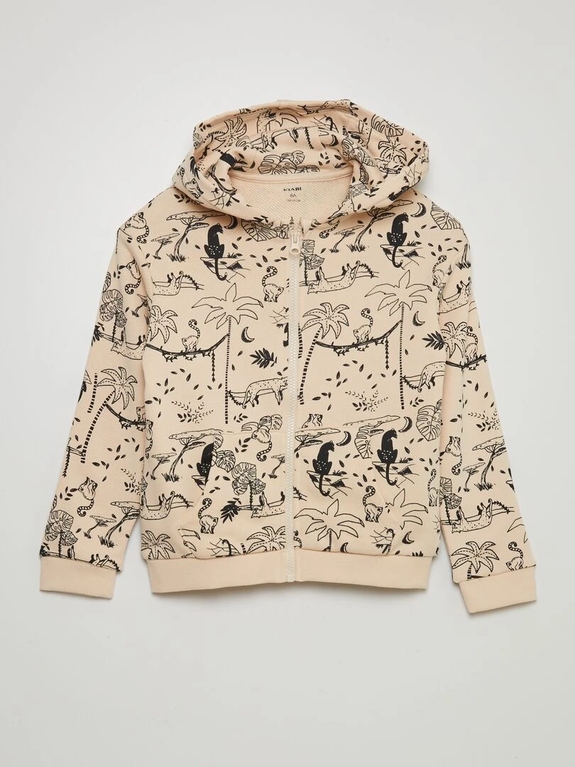 Sweat zippé à capuche à motif Blanc