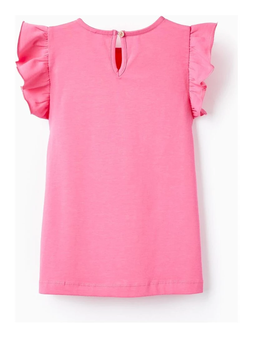 T Shirt en Coton avec Volants pour Fille manches courtes Rose