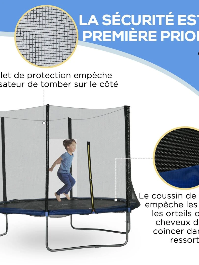 Trampoline d'extérieur Ø 305 cm avec filet de sécurité  poteaux rembourrés et échelle   Bleu Bleu