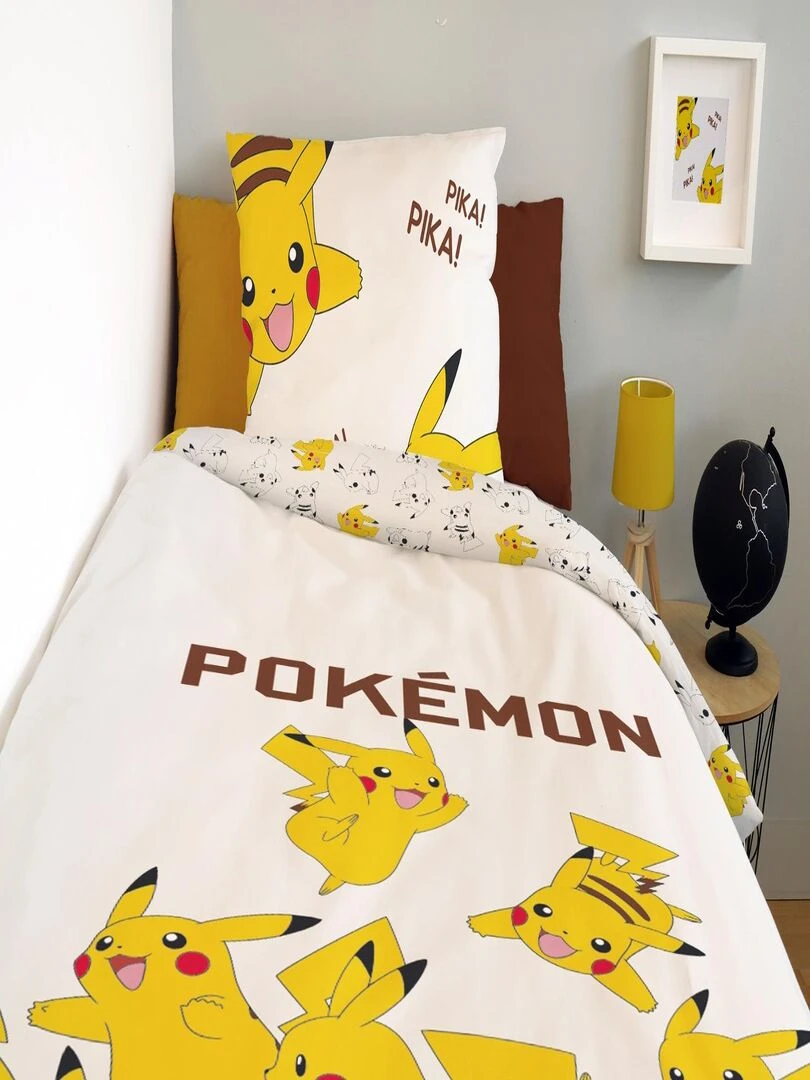 Housse de couette Pikachu Pokémon 140x200 cm   100% Coton   Ecru   Ecru