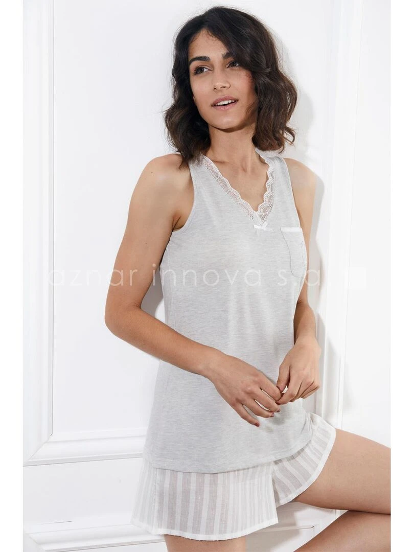 Pyjama short débardeur Luxe Stripes gris   Gris