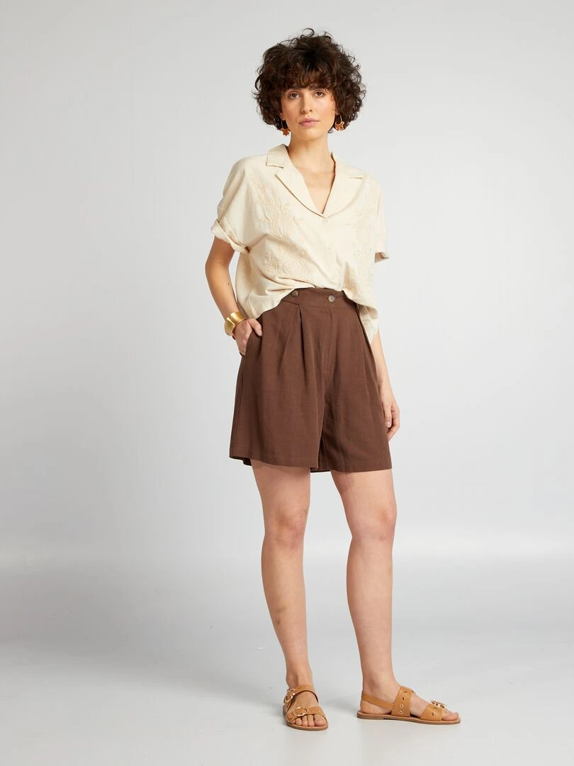 Chemisier en lin à broderies   Beige