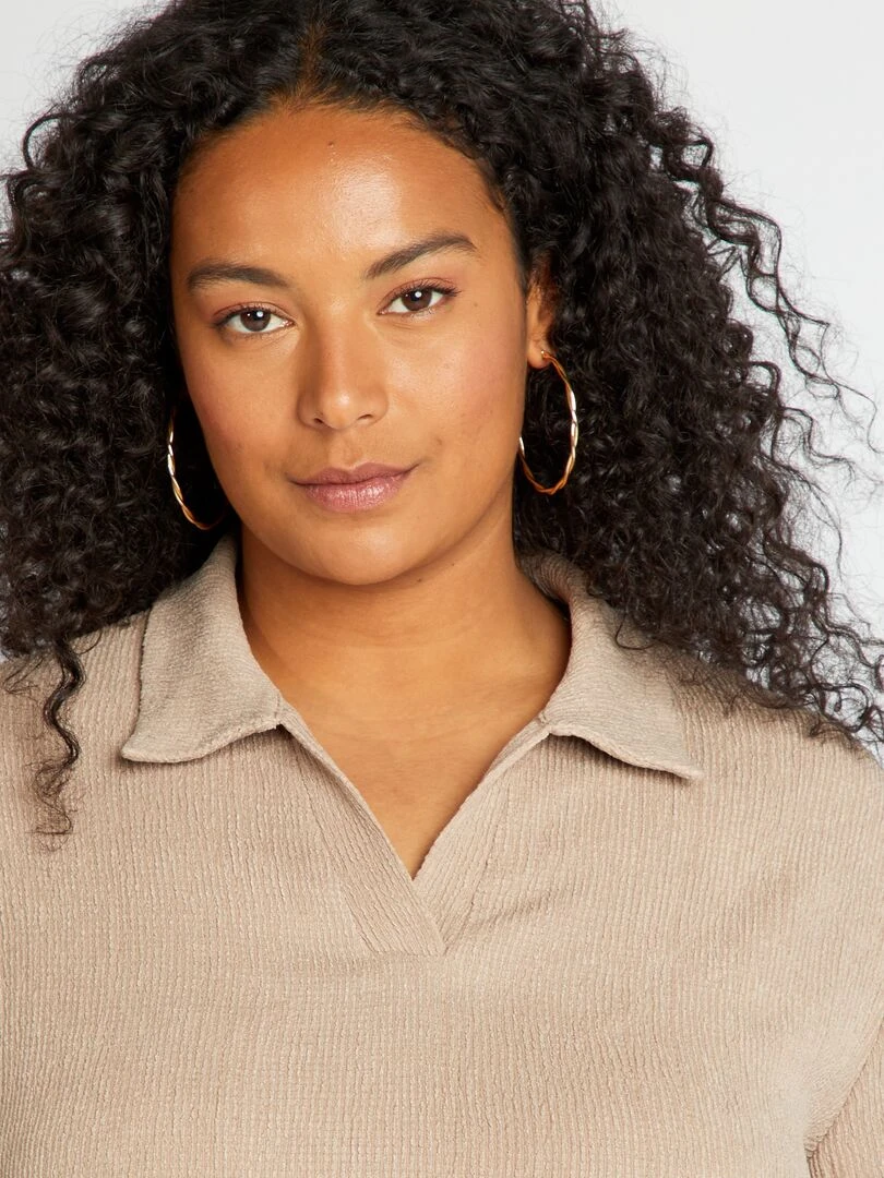 Tee shirt polo en maille gaufrée   Beige