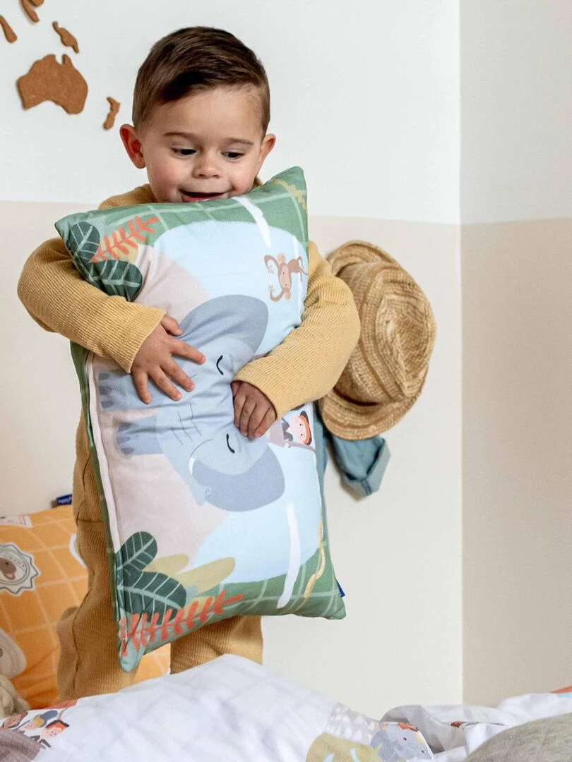 Housse de coussin World trip "Happyfriday" Blanc
