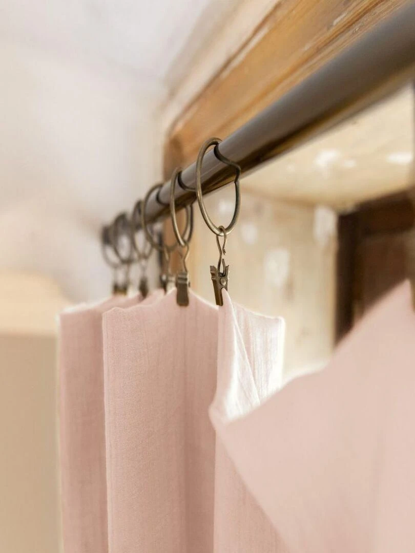 Rideau ajustable 140x300 en double Gaze de coton Rose clair