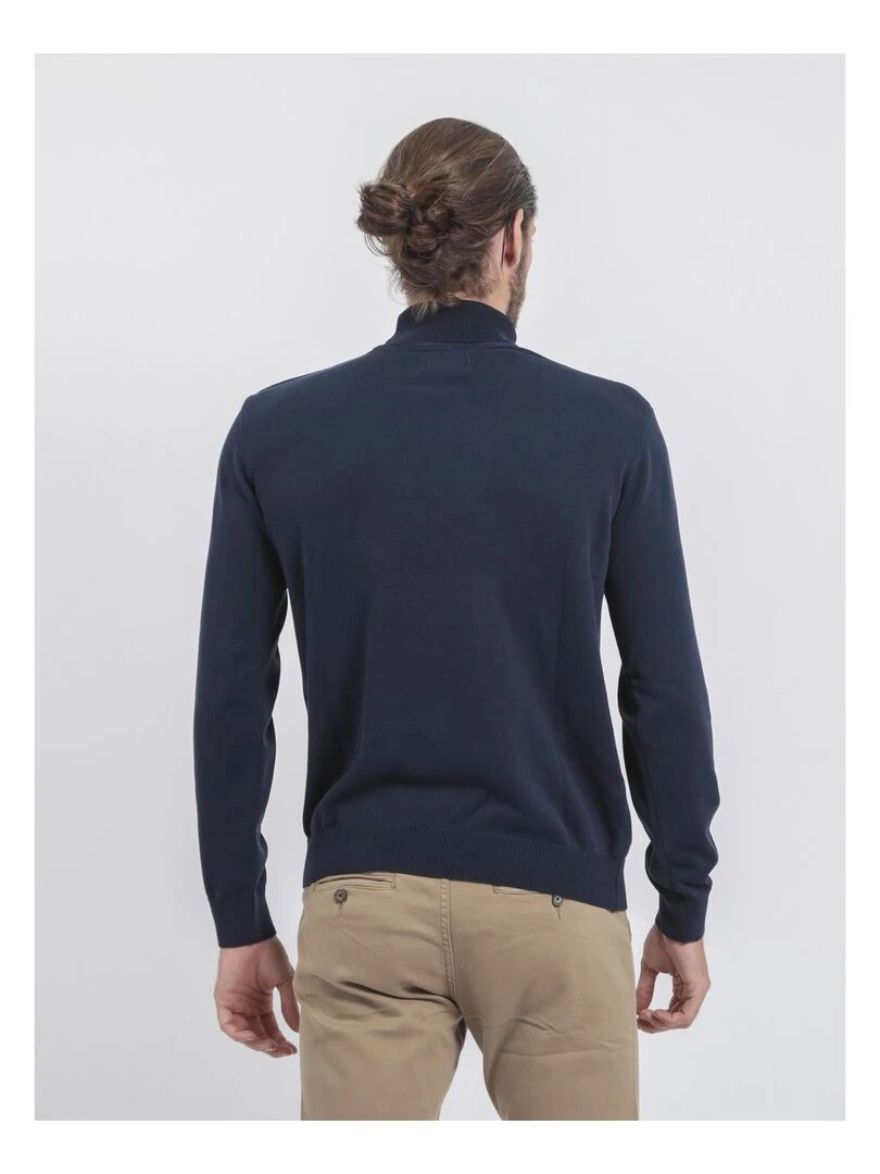 Pull col roulé pur coton LODIRK Bleu marine
