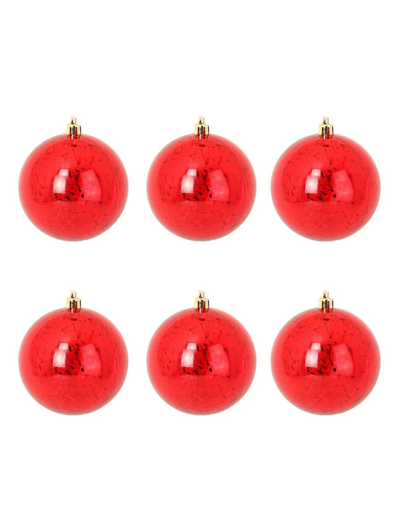 Set de 6 boules de noel effet craquele Rouge