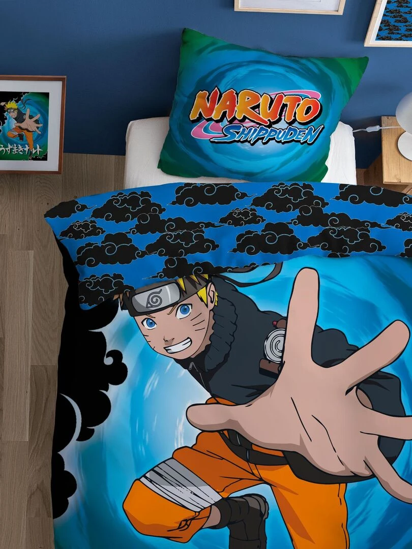 Parure de lit imprimée 100% coton NARUTO BLACK CLOUDS Bleu