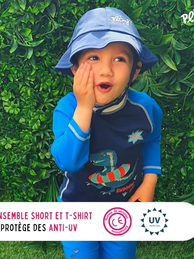 Ensemble Anti UV garçon : Dino Bleu Bleu