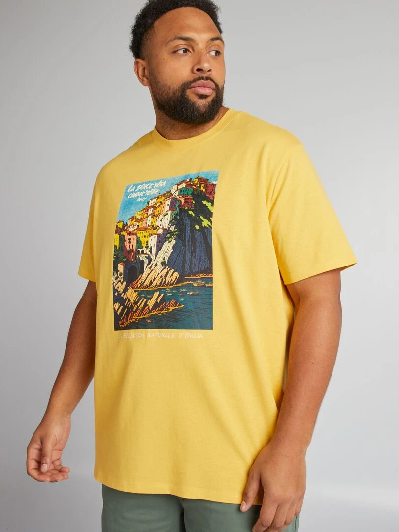 Tee shirt à col rond avec imprimé jaune