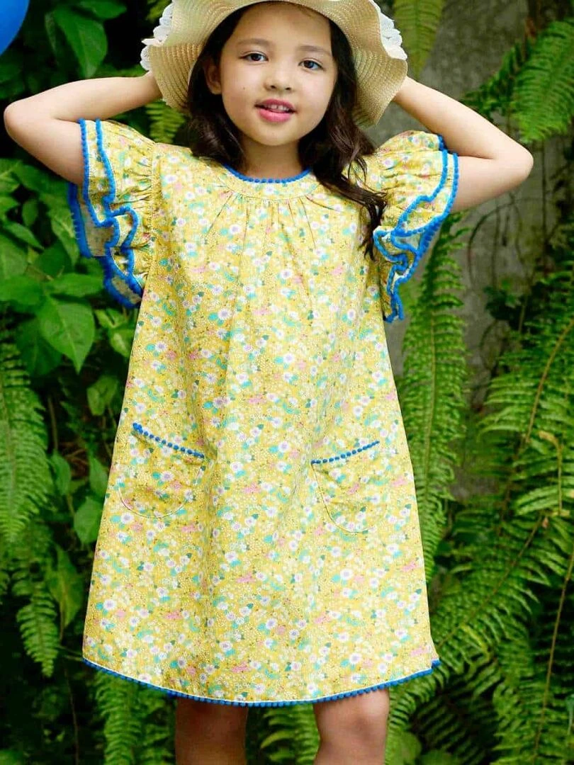 Robe Fleurie Été Jaune Manches Papillons BUTTERFLY La Faute à Voltaire Jaune