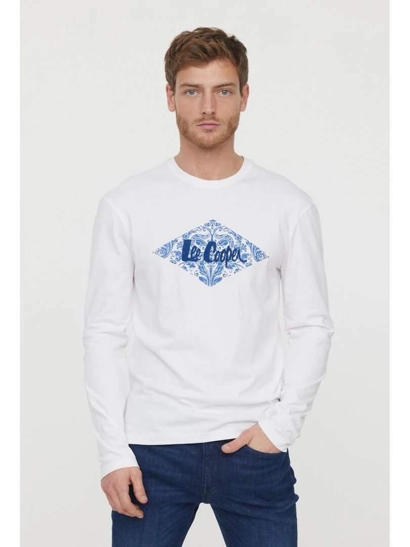 Lee Cooper   T Shirt manches longues coton regular ANZO   Blanc