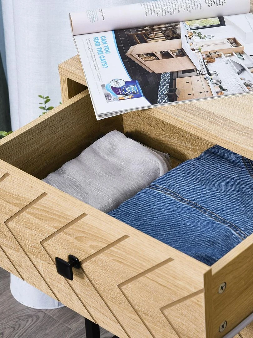 Table de chevet 2 tiroirs style graphique   Beige