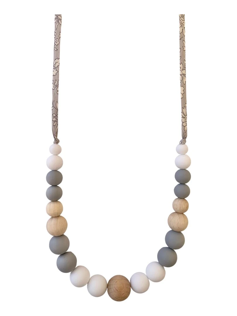 Collier d'allaitement ou de portage silicone et bois 'Scandi' Gris clair